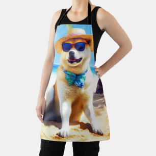Akita on Beach, summer gift for dog lovers Gift Ta Apron