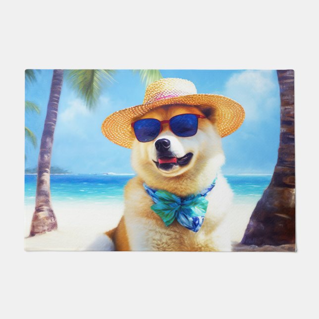 Akita on Beach, summer gift for dog lovers Gift Ta Doormat (Front)