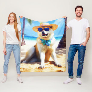 Akita on Beach, summer gift for dog lovers Gift Ta Fleece Blanket