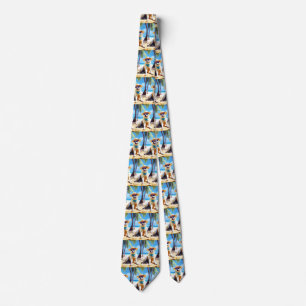 Akita on Beach, summer gift for dog lovers Gift Ta Neck Tie