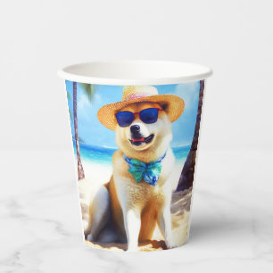 Akita on Beach, summer gift for dog lovers Gift Ta Paper Cups