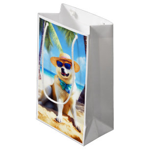 Akita on Beach, summer gift for dog lovers Gift Ta Small Gift Bag