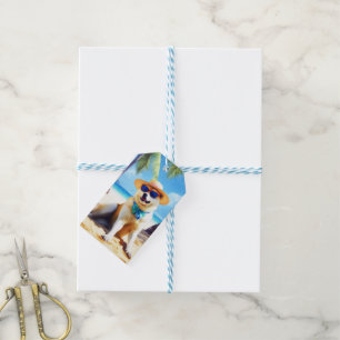 Akita on Beach, summer gift for dog lovers Gift Ta Tags