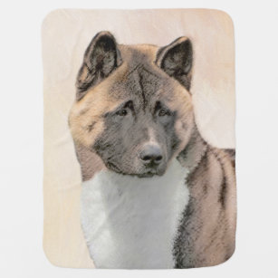 Akita Painting - Cute Original Dog Art Baby Blanket