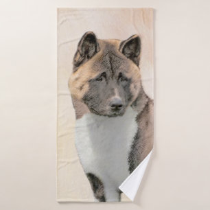 Akita Painting - Cute Original Dog Art Bath Towel Set