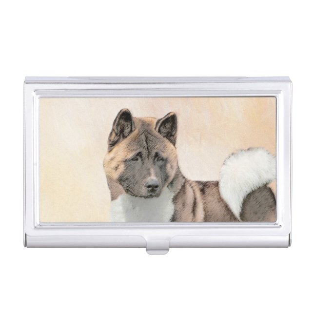 Akita Painting - Cute Original Dog Art Business Card Case (Front)