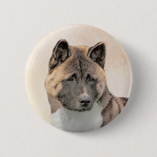 Akita Painting - Cute Original Dog Art Button