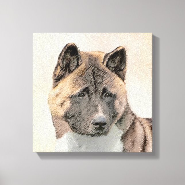 Akita Painting - Cute Original Dog Art Canvas Print (Front)