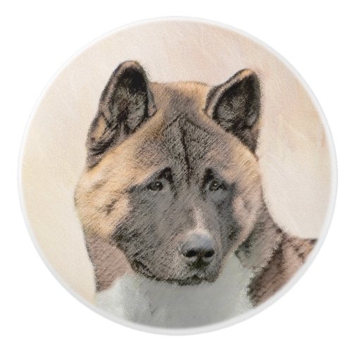 Akita Painting _ Cute Original Dog Art Ceramic Knob