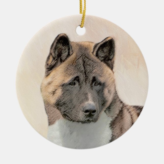 Akita Painting - Cute Original Dog Art Ceramic Ornament (Front)