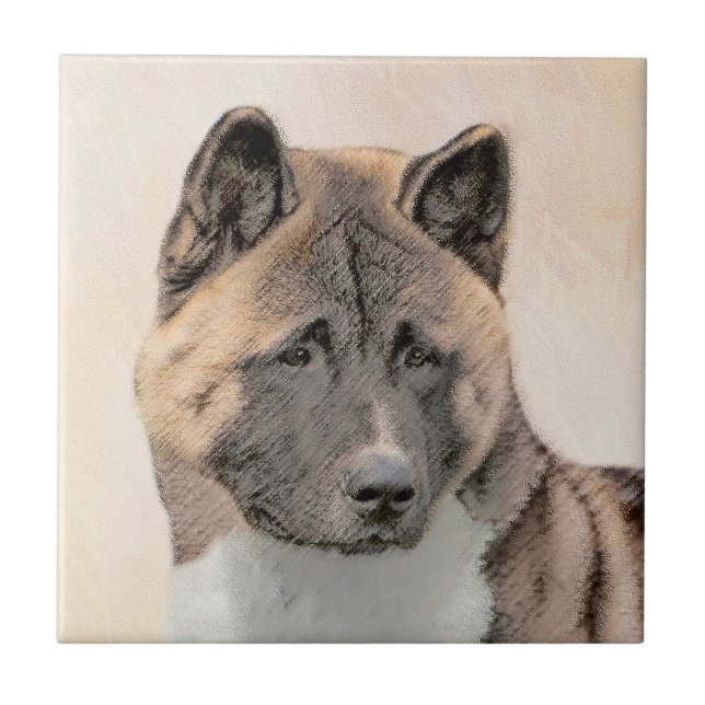 Akita Painting - Cute Original Dog Art Ceramic Tile (Front)