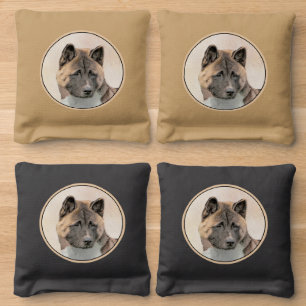 Akita Painting - Cute Original Dog Art Cornhole Bags