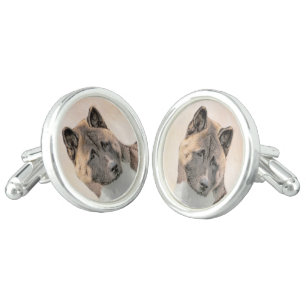Akita Painting - Cute Original Dog Art Cufflinks