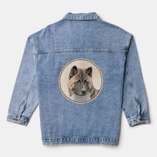 Akita Painting - Cute Original Dog Art Denim Jacket