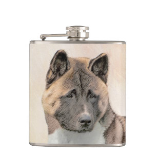 Akita Painting - Cute Original Dog Art Flask