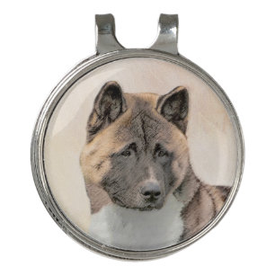 Akita Painting - Cute Original Dog Art Golf Hat Clip