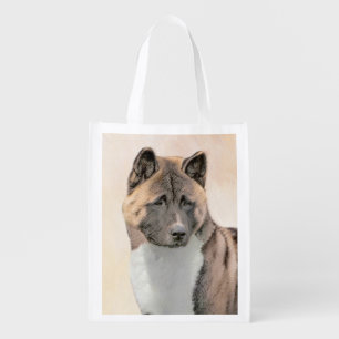 Akita Painting - Cute Original Dog Art Grocery Bag