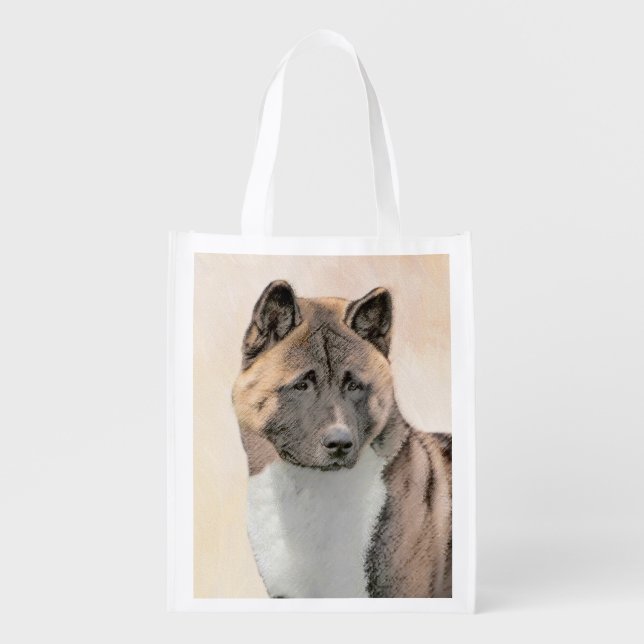 Akita Painting - Cute Original Dog Art Grocery Bag (Front)