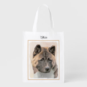 Akita Painting - Cute Original Dog Art Grocery Bag