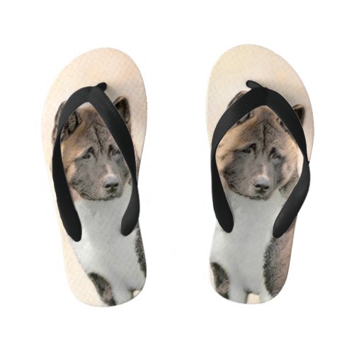 Akita Painting _ Cute Original Dog Art Kids Flip Flops