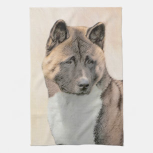 Akita Painting - Cute Original Dog Art Kitchen Towel