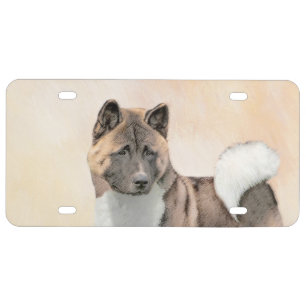 Akita Painting - Cute Original Dog Art License Plate