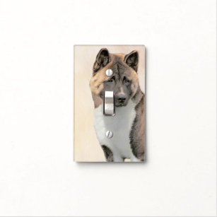 Akita Painting - Cute Original Dog Art Light Switch Cover