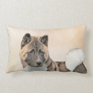 Akita Painting - Cute Original Dog Art Lumbar Pillow