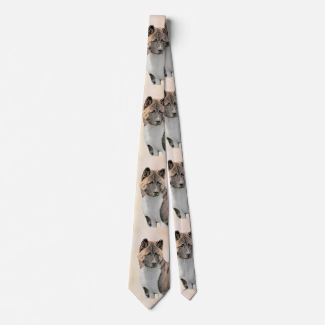 Akita Painting - Cute Original Dog Art Neck Tie (Front)