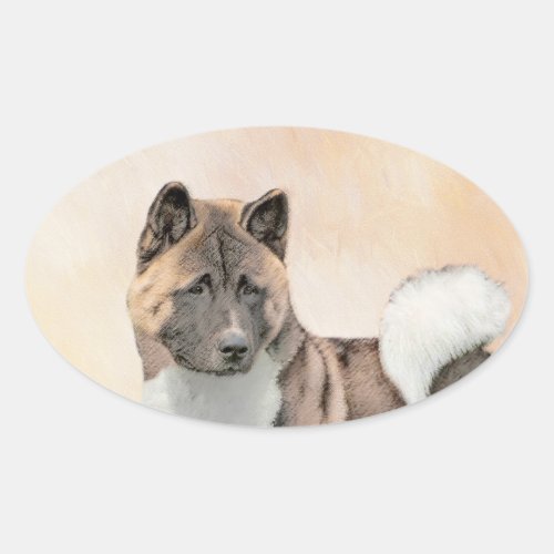 Akita Painting _ Cute Original Dog Art Oval Sticker