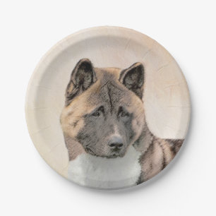 Akita Painting - Cute Original Dog Art Paper Plates
