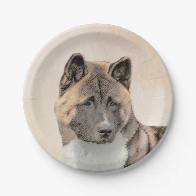 Akita Painting - Cute Original Dog Art Paper Plates (Front)