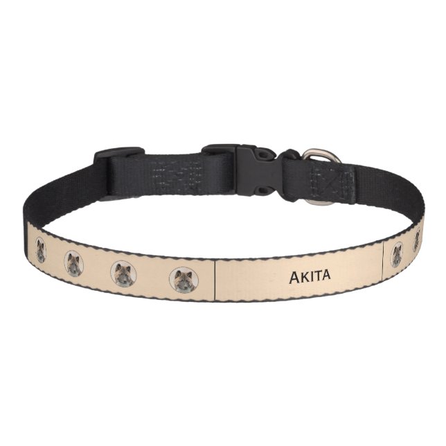 Akita Painting - Cute Original Dog Art Pet Collar (Front)