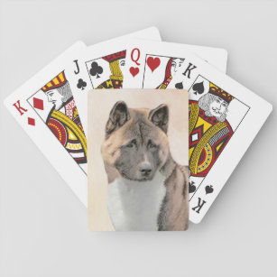 Akita Painting - Cute Original Dog Art Playing Cards
