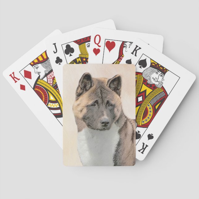 Akita Painting - Cute Original Dog Art Poker Cards (Back)