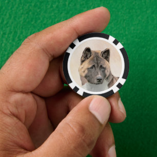 Akita Painting - Cute Original Dog Art Poker Chips