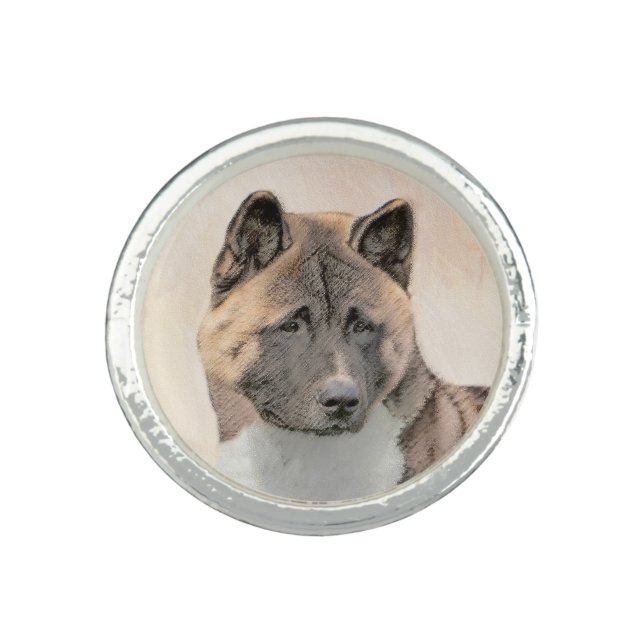 Akita Painting - Cute Original Dog Art Ring (Front)