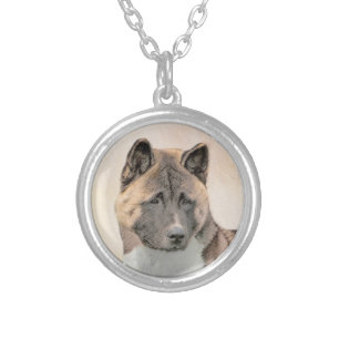 Akita Painting - Cute Original Dog Art Silver Plated Necklace