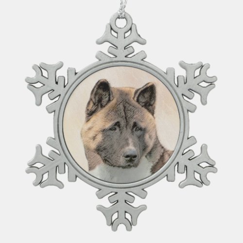 Akita Painting _ Cute Original Dog Art Snowflake Pewter Christmas Ornament