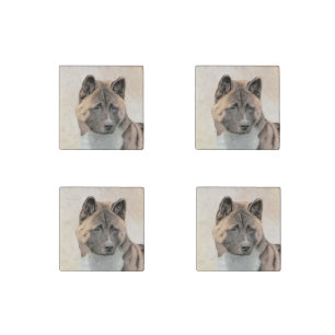 Akita Painting - Cute Original Dog Art Stone Magnet