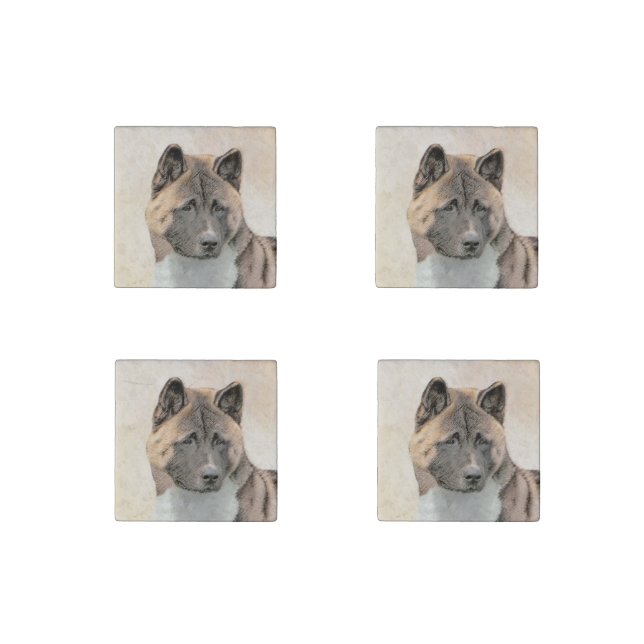 Akita Painting - Cute Original Dog Art Stone Magnet (Front)