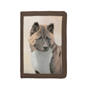Akita Painting - Cute Original Dog Art Trifold Wallet