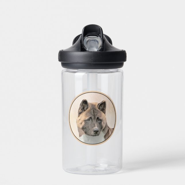 Akita Painting - Cute Original Dog Art Water Bottle (Front)