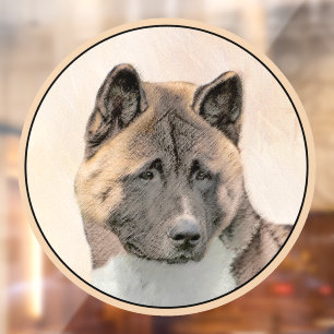 Akita Painting - Cute Original Dog Art Window Cling