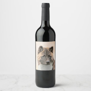 Akita Painting - Cute Original Dog Art Wine Label
