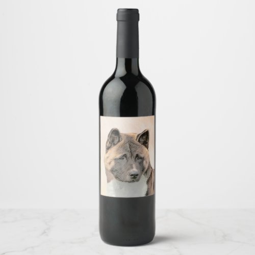 Akita Painting _ Cute Original Dog Art Wine Label