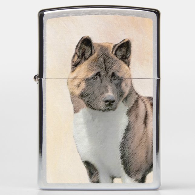 Akita Painting - Cute Original Dog Art Zippo Lighter (Front)