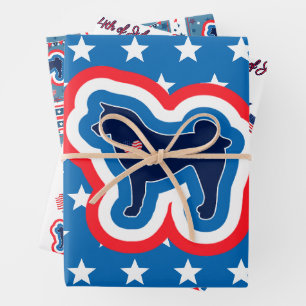 Akita Patriotic Red White And Blue 4th Of July Wrapping Paper Sheets