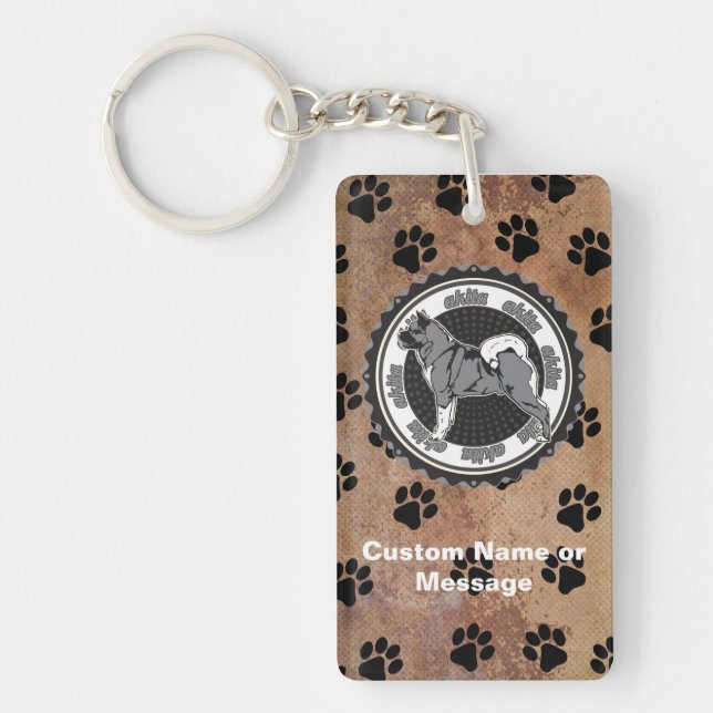 Akita Paws Dog Breed Lover Custom Name Keychain (Front)