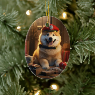 Akita Police Pet Portrait, Gifts For Dog Lovers Ceramic Ornament